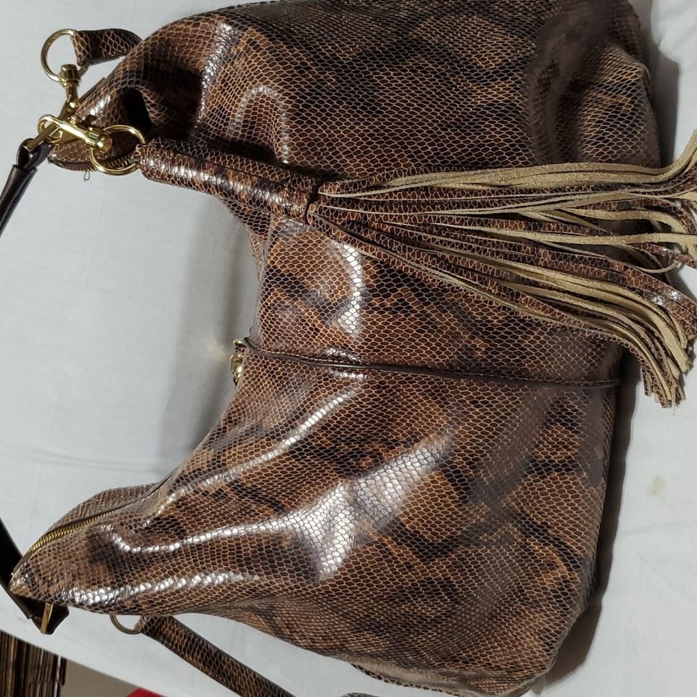 Gili python print leather large slouch shoulder b… - image 8